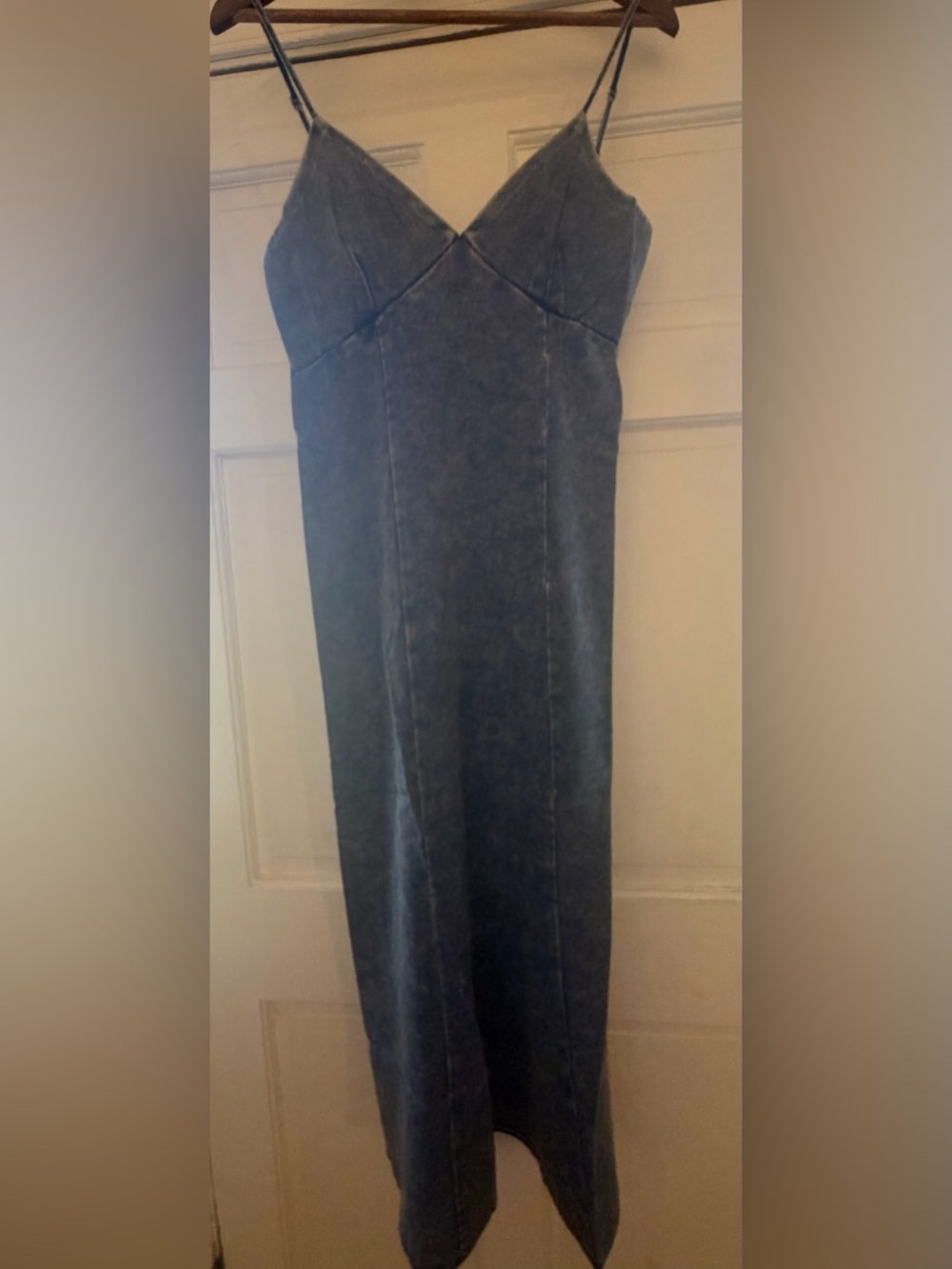 Sleek Slate Blue Slip Dress with Spaghetti Straps